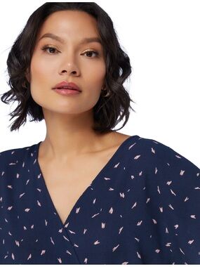 West Kei Navy Pink Print Tie Front Button Blouse Top Small NWOT